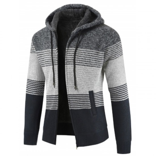 Color Block Hooded Casual Knitted Sweater
