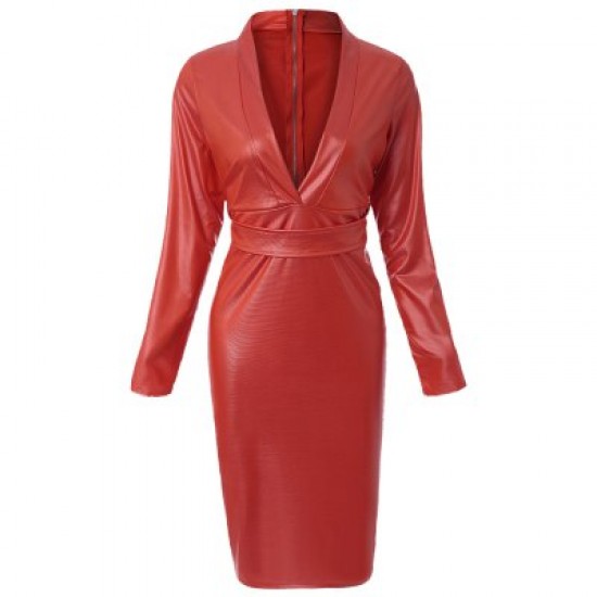 Faux Leather Packet Buttock Dress