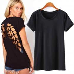 Solid Color Scoop Neck Cut Out Short Sleeve T-Shirt