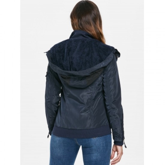 Hooded Long Sleeve Zip Up Spliced Coat